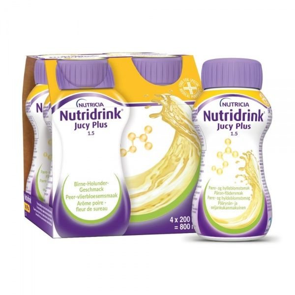 NUTRIDRINK gėrimas JUCY PLUS, kriaušės ir šeivamedžio žiedų skonio, x 200 ml, 4 vnt