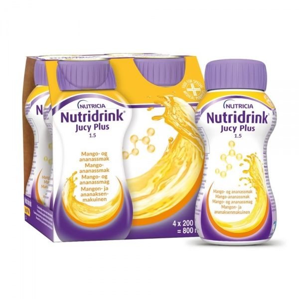 NUTRIDRINK gėrimas JUCY PLUS, mangų ir ananasų skonio, x 200 ml, 4 vnt