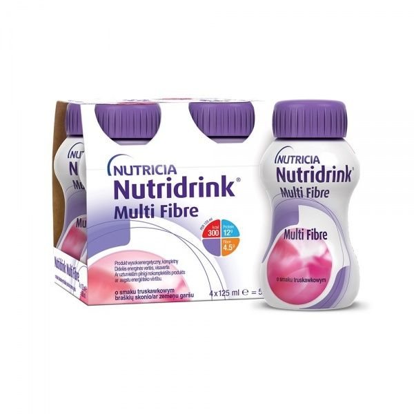 NUTRIDRINK gėrimas MULTI FIBRE, braškių skonio, x 125 ml, 4 vnt
