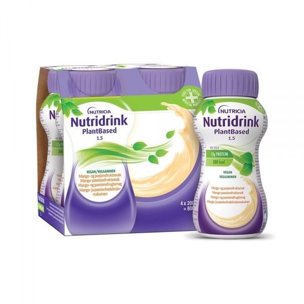 NUTRIDRINK gėrimas PLANTBASED 1,5 kcal/ml, mangų ir pasiflorų skonio, x 200 ml, 4 vnt