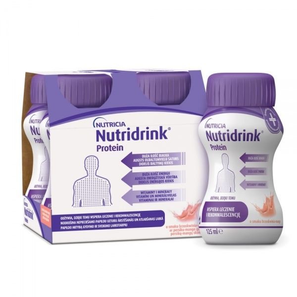 NUTRIDRINK gėrimas PROTEIN, mangų ir persikų skonio, x 125 ml, 4 vnt