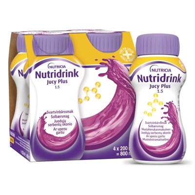 NUTRIDRINK JUCY PLUS, juodųjų serbentų skonio, 4 vnt., 200 ml