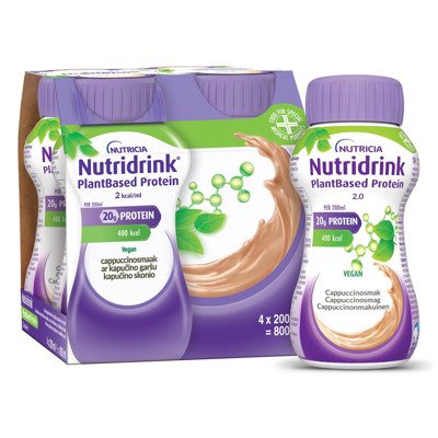 NUTRIDRINK PLANT BASED, kapučino skonio, 2,0 kcal/ml, 4vnt., 200 ml