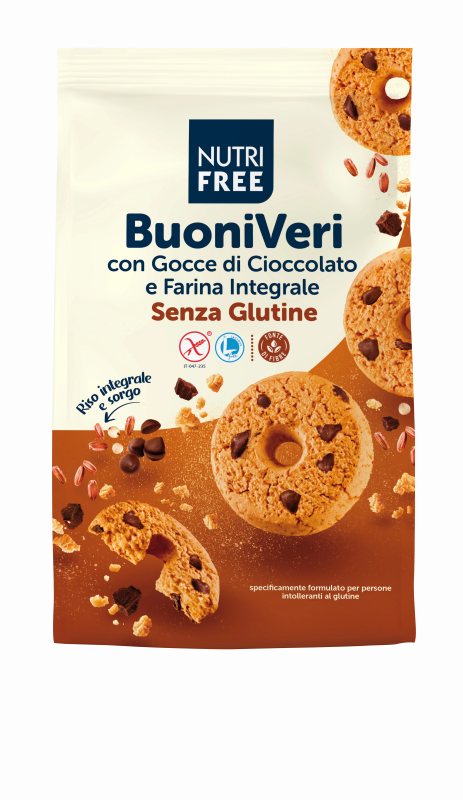 NUTRIFREE BUONI VERI - sausainiai su šokolado gabaliukais be glitimo, 250 g