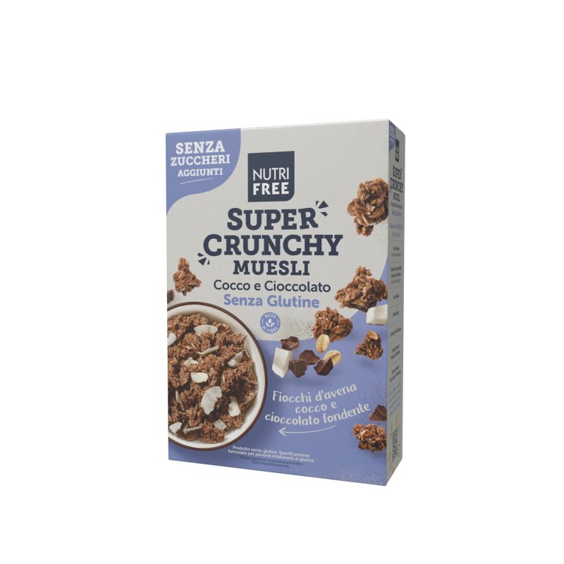 NUTRIFREE dribsniai be glitimo SUPER CRUNCHY MUESLI COCCO AND CHOCOLATE, 300 g