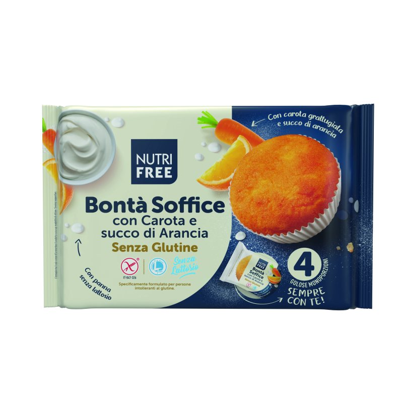 NUTRIFREE keksiukai morkų ir apelsinų skonio be glitimo BONTA' SOFFICE, 140g, 4 x 35 g