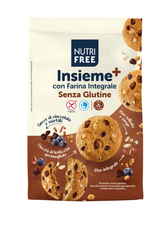 NUTRIFREE sausainiai su mėlynėmis ir šokolado gabaliukais, be glitimo INSIEME+, 250 g
