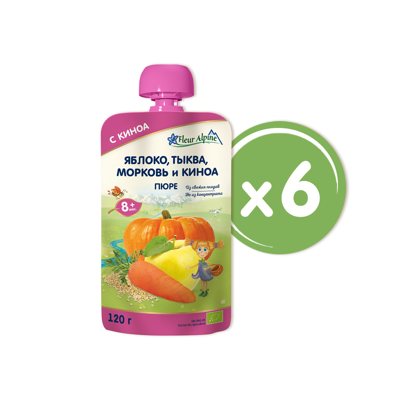 Obuolių, moliūgų, morkų ir bolivinių balandų tyrelė tinka kūdikiams nuo 8 mėn., x 6, 120 g