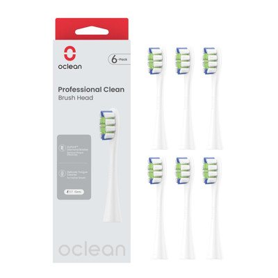 OCLEAN, elektrinio dantų šepetėlio Professional serijos baltos spalvos galvutės, 6 vnt