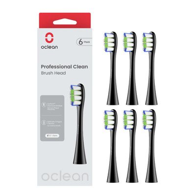 OCLEAN, elektrinio dantų šepetėlio Professional serijos juodos spalvos galvutės, 6 vnt