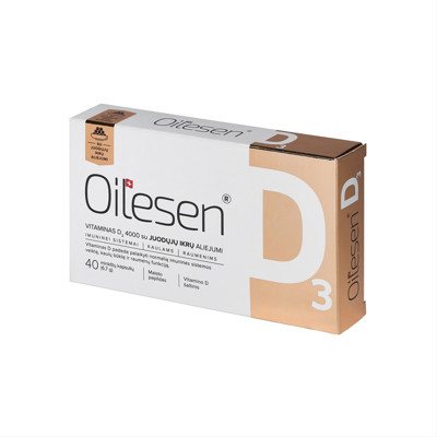 OILESEN VITAMINAS D3 4000 su juodųjų ikrų aliejumi, 40 kapsulių