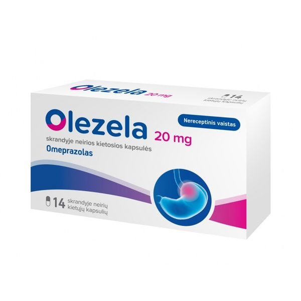 OLEZELA 20 mg skrandyje neirios kietosios kapsulės N14
