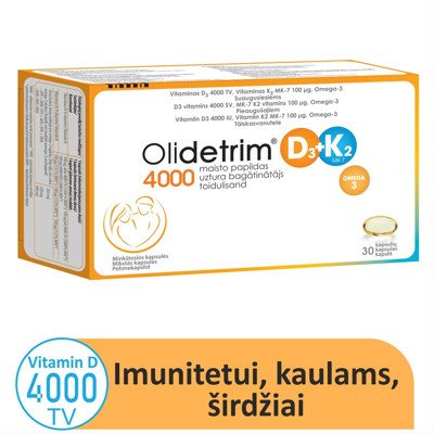 OLIDETRIM 4000 D3 + K2 OMEGA-3, 30 minkštųjų kapsulių