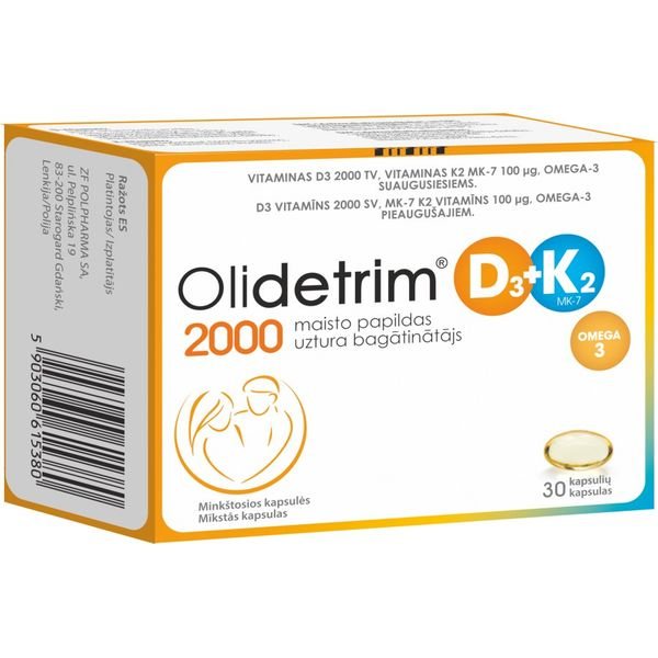 OLIDETRIM maisto papildas D3 2000 TV + K2, OMEGA-3, 30 kaps.