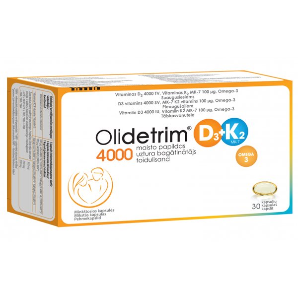 OLIDETRIM maisto papildas D3 4000 TV + K2 OMEGA-3, 30 kaps.