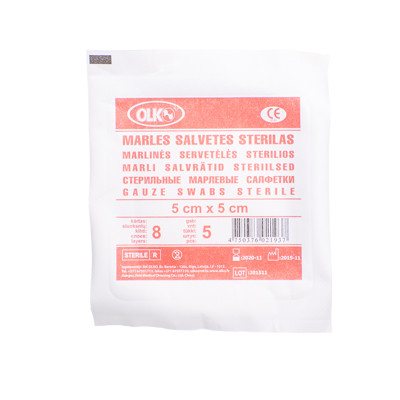 OLKO, marlinės sterilios servetėlės, 5 vnt., 5 x 5 cm