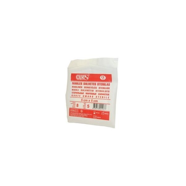 OLKO sterilios marlinės servetėlės, 8 sluoksnių, x 5 cm, 5 vnt., 5 cm