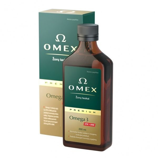 OMEX maisto papildas žuvų taukai PREMIUM OMEGA-3, 200 ml