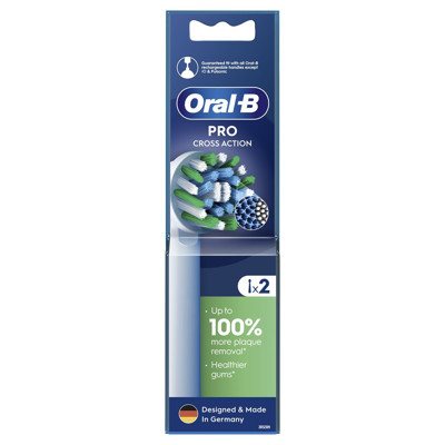 ORAL-B CROSS ACTION WHITE PRO, Elektrinio dantų šepetėlio galvutės, 2 vnt