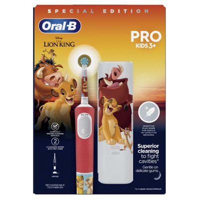 ORAL-B VITALITY PRO KIDS LION KING, rinkinys: elektrinis dantų šepetėlis + kelioninis dėklas, 1 vnt