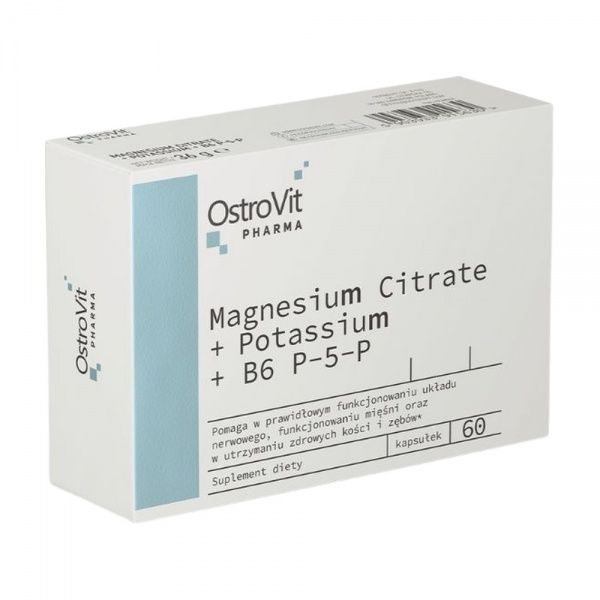 OSTROVIT PHARMA maisto papildas MAGNESIUM CITRATE + POTASSIUM + B6 P-5-P, 60 kaps.