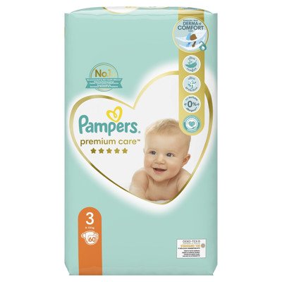 PAMPERS PREMIUM CARE, sauskelnės, 3 dydis, 60 vnt