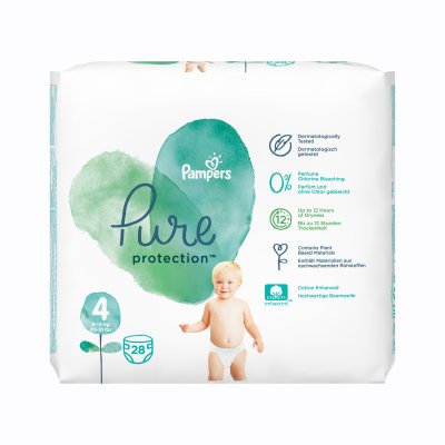 PAMPERS sauskelnės PURE, 4 dydis, 9-, N28, 14 kg