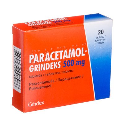 PARACETAMOL-GRINDEKS, 500 mg, tabletės, N20