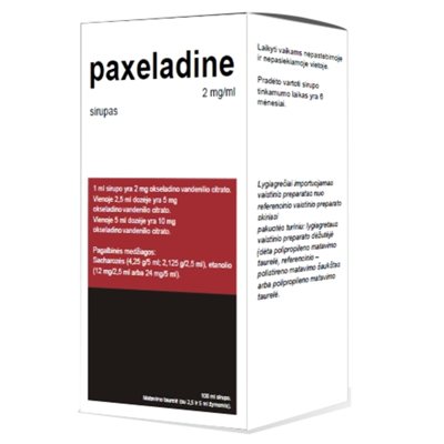 Paxeladine 2mg/ml sirupas ir matavimo taurelė N1, 100 ml