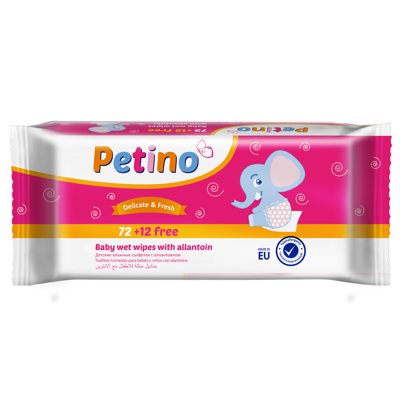 PETINO drėgnos servetėlės vaikams, 72+, 12 vnt