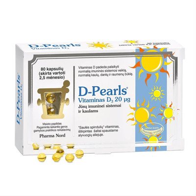 PHARMA NORD D-PEARLS, 20 mcg (800 TV), 80 kapsulių