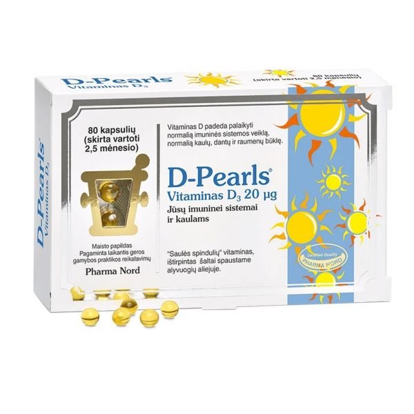 PHARMA NORD maisto papildas D-PEARLS 20 mcg, 80 kaps.
