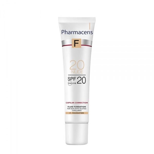 PHARMACERIS apsauginė, kapiliarų matomumą mažinanti skysta pudra F, Nr. 20, SPF20, 30 ml
