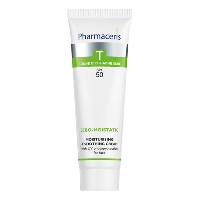 PHARMACERIS T, Sebo Moistatic drėkinamasis kremas riebiai, mišriai odai, SPF50, 50 ml