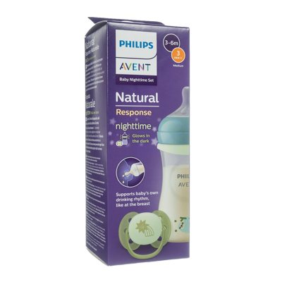 PHILIPS AVENT, buteliukas "Natural Response", ir čiulptukas 0-6 mėn., rinkinys naktinis, SCD838/17, 1 vnt., 260 ml