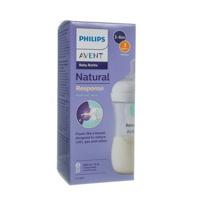 PHILIPS AVENT NATURAL RESPONSE, Buteliukas su papildomu „AirFree“ vožtuvu, SCY673/01, 260 ml