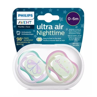PHILIPS AVENT, silikoninis čiulptukas, 0-6mėn., Ultra Air, Naktinis, SCF376/19, 2 vnt