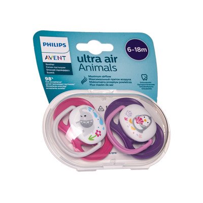 PHILIPS AVENT ULTRA AIR, silikoninis čiulptukas, dekoruotas, 6-18 mėn., SCF080/08 (1/893), 2 vnt