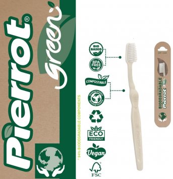 PIERROT green soft ekologiškas dantų šepetėlis