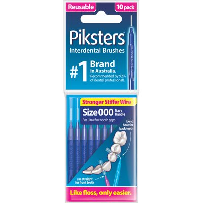PIKSTERS, tarpdančių šepetėlių pakuotė, dydis 000, mėlyni, 10 vnt
