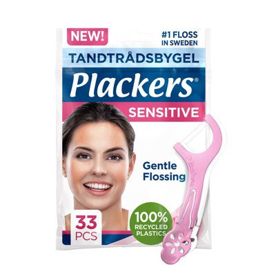PLACKERS SENSITIVE, plonas ir minkštas tarpdančių siūlas su krapštuku, 33 vnt