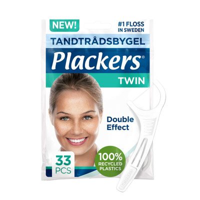 PLACKERS TWIN TUFFLOSS, mėtų skonio tarpdančių siūlas su dvigubu krapštuku, 33 vnt