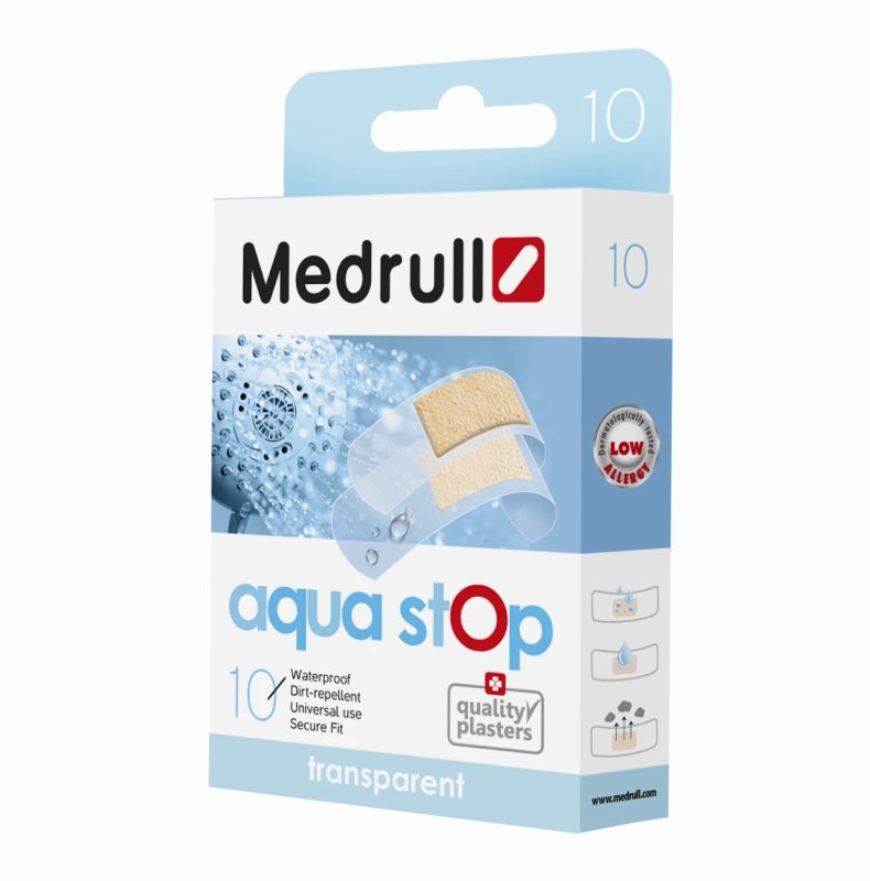 Pleistras (neperšlampamas, permatomas) Aqua Stop Medrull, 10 vnt