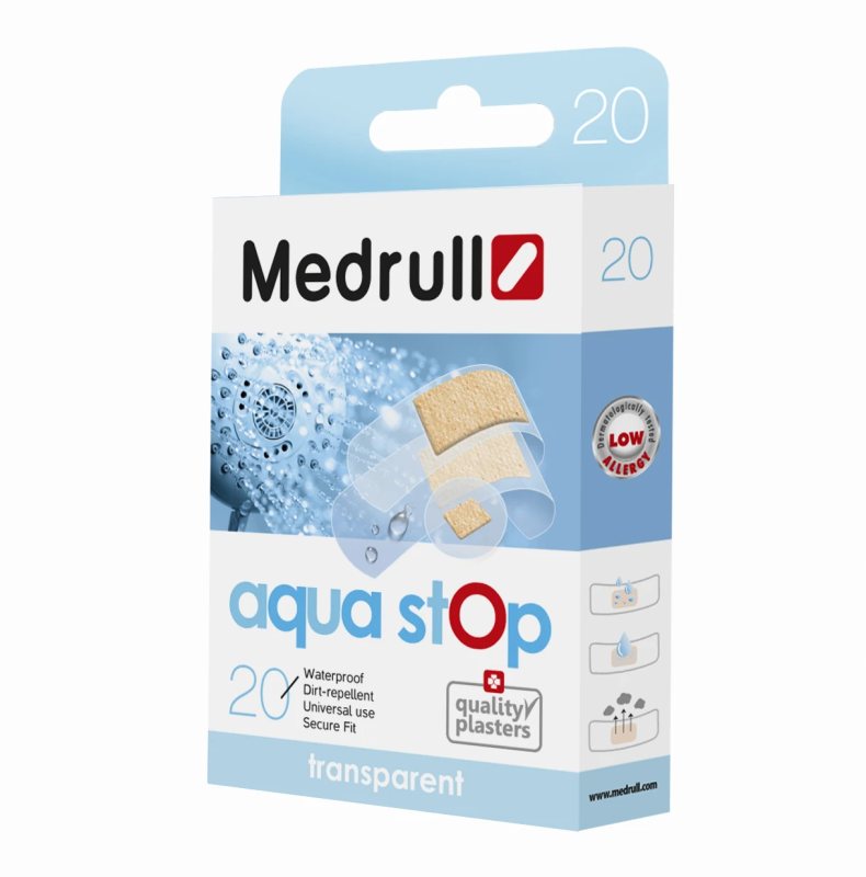 Pleistras (neperšlampamas, permatomas) Aqua Stop Medrull, 20 vnt