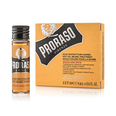 PRORASO WOOD & SPICE HOT OIL TREATMENT, karštas aliejus barzdos priežiūrai, 4 x 17 ml