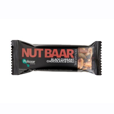 “PULSAAR Nutrition” NUT BAAR batonėlis su juodaisiais serbentais, šokoladu, aitriųjų paprikų dribsniais ir riešutais. ., 40 g