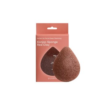 PURABLE kempinėlė su raudonuoju moliu veidui valyti KONJAC SPONGE RED CLAY, 1 vnt