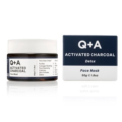 Q+A ACTIVATED CHARCOAL DETOX FACE MASK, valomoji veido kaukė su aktyvinta anglimi, 50 g
