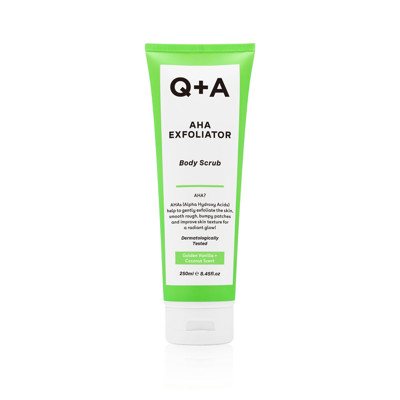Q+A AHA EXFOLIATOR BODY SCRUB, kūno šveitklis su AHA rūgštimis, 250 ml