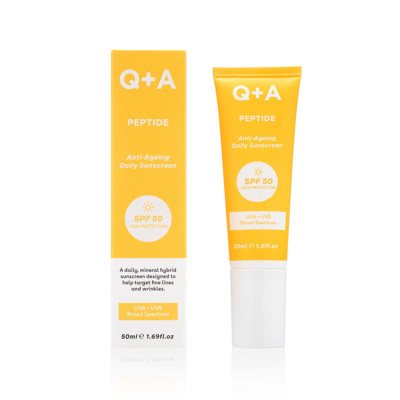 Q+A PEPTIDE ANTI-AGEING SPF50, apsauginis kremas nuo saulės brandžiai odai, 50 ml